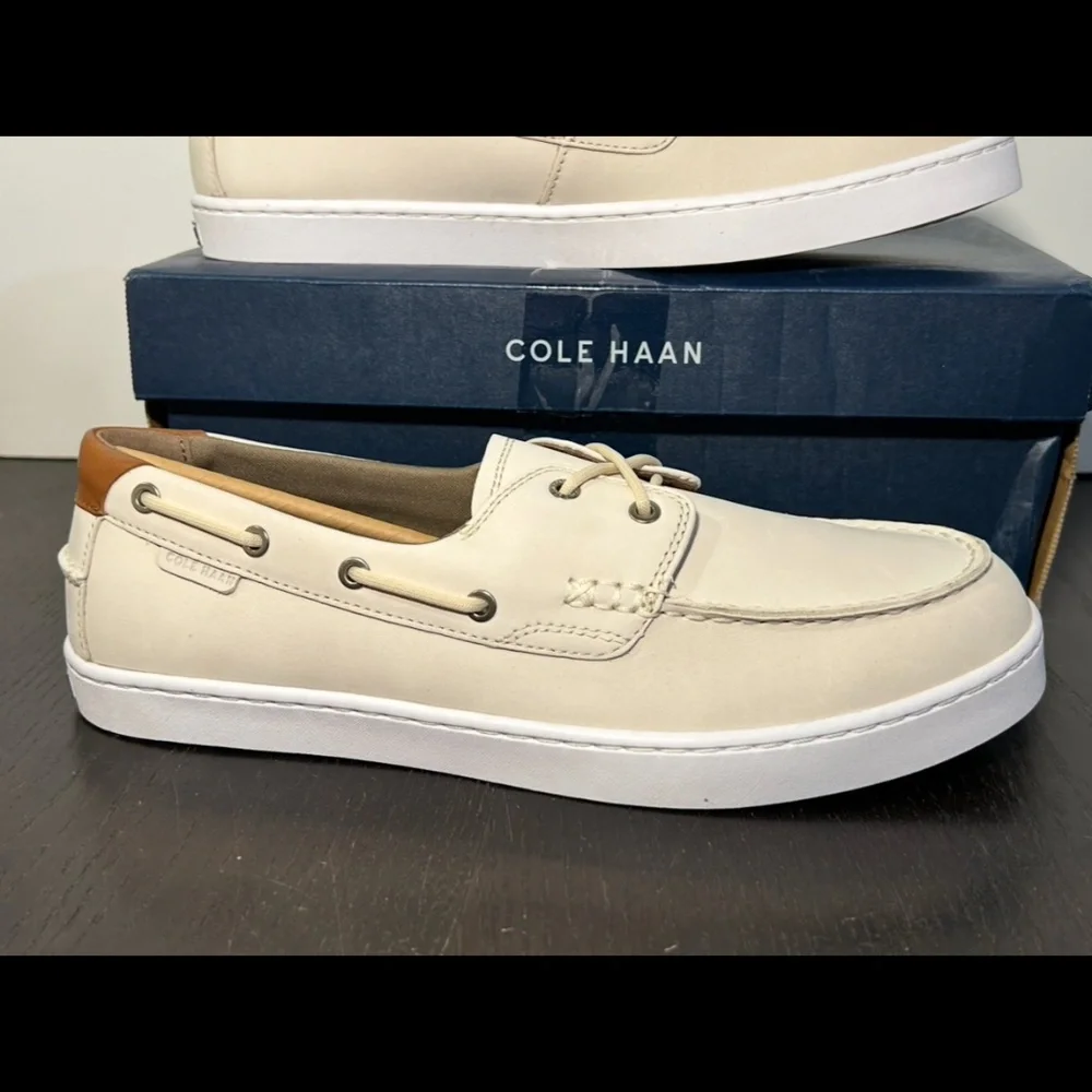 Cole Haan Nantucket Boat Shoes Leather Whitecap Grey Nubuck/Optic White Mens 10M